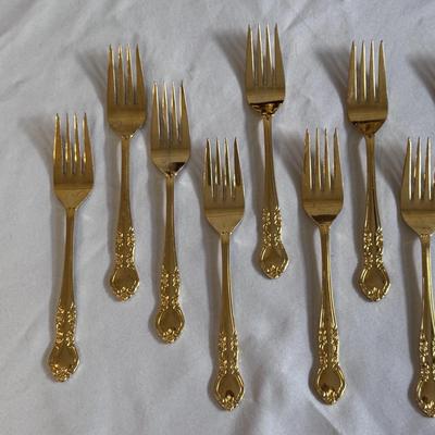 Naken Tarnish Proof Silverware Chest w/ Nasco Elizabethan II Gold Flatware (K-DZ)
