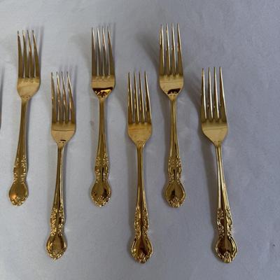 Naken Tarnish Proof Silverware Chest w/ Nasco Elizabethan II Gold Flatware (K-DZ)