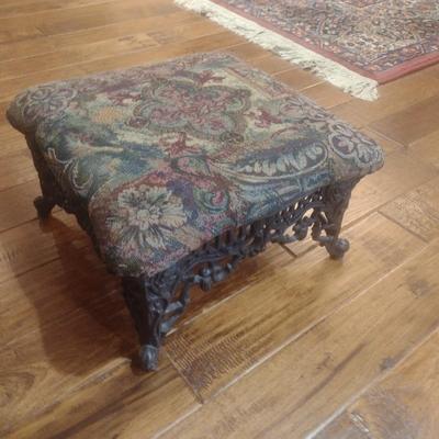 Victorian Design Metal Framed Footstool with Upholstered Top