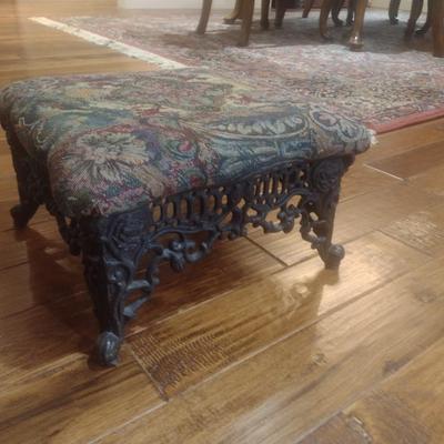 Victorian Design Metal Framed Footstool with Upholstered Top