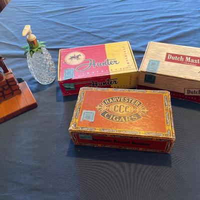 Bookend, cigar boxes and pineapple soap