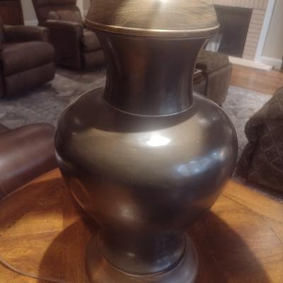 Copper Tone Metal Urn Post Table Lamp with Shade