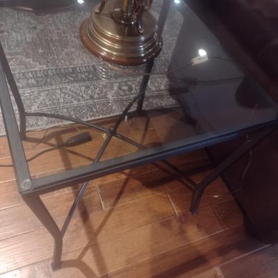 Contemporary Design Metal Framed Side Table with Glass Top