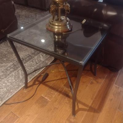 Contemporary Design Metal Framed Side Table with Glass Top