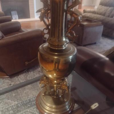 Brass Finish Elephant Figural Post Table Lamp with Shade