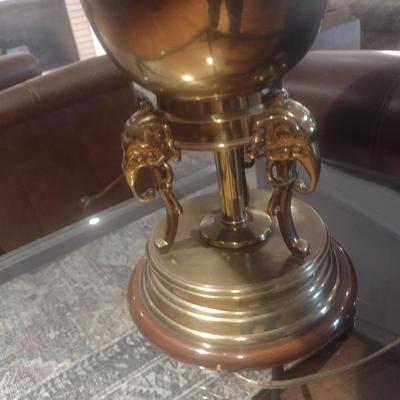Brass Finish Elephant Figural Post Table Lamp with Shade
