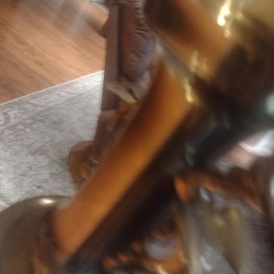 Brass Finish Elephant Figural Post Table Lamp with Shade