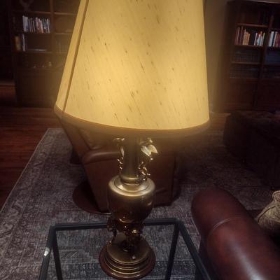 Brass Finish Elephant Figural Post Table Lamp with Shade