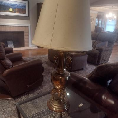 Brass Finish Elephant Figural Post Table Lamp with Shade
