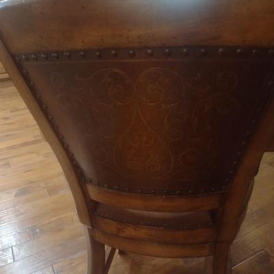 Set of Three Matching Rustic Design Swivel Bar Stools with Wood Frame, Cushioned Seat and Copper Metal Back