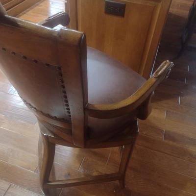 Set of Three Matching Rustic Design Swivel Bar Stools with Wood Frame, Cushioned Seat and Copper Metal Back