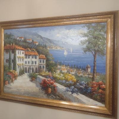 Original Art on Canvas Mediterranean Village on the Ocean