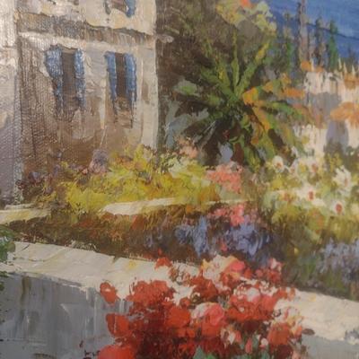 Original Art on Canvas Mediterranean Village on the Ocean