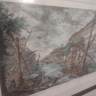 Framed Art Print 'View of the Port of Ripa Grande' by Italian Artist Giovanni Piranesi