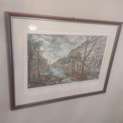 Framed Art Print 'View of the Port of Ripa Grande' by Italian Artist Giovanni Piranesi