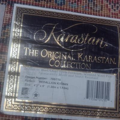 Karastan Worsted Wool Pile Area Rug Medallion Kirman Pattern 4'x6'