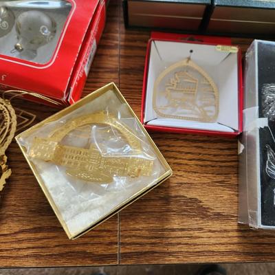 Large Box Filled w Christmas Ornaments & Decor Snowbabies, Glass Icicles ,