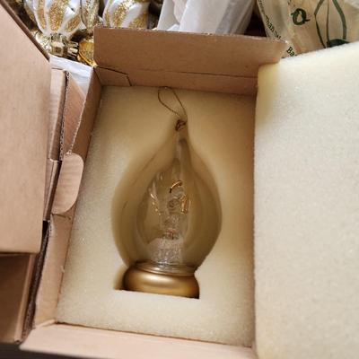 Large Box Filled w Christmas Ornaments & Decor Snowbabies, Glass Icicles ,