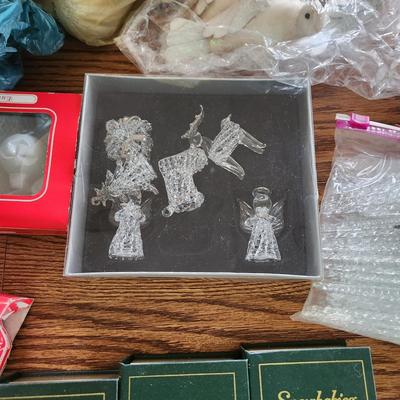 Large Box Filled w Christmas Ornaments & Decor Snowbabies, Glass Icicles ,