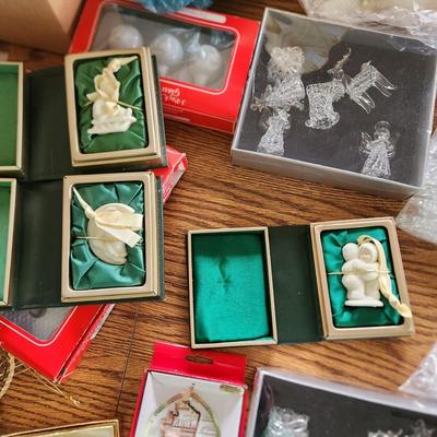 Large Box Filled w Christmas Ornaments & Decor Snowbabies, Glass Icicles ,