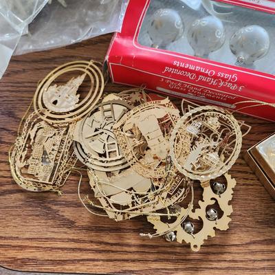 Large Box Filled w Christmas Ornaments & Decor Snowbabies, Glass Icicles ,