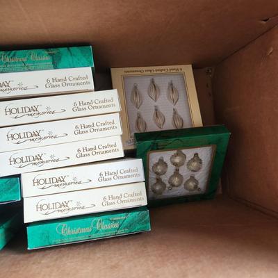 Large Box Filled w Christmas Ornaments & Decor Snowbabies, Glass Icicles ,