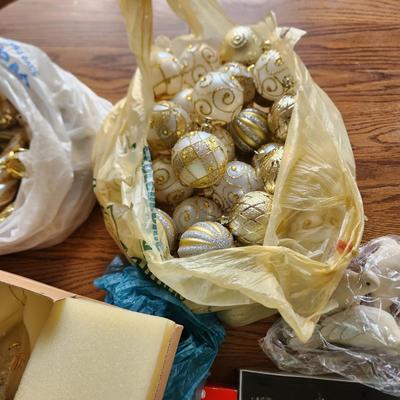 Large Box Filled w Christmas Ornaments & Decor Snowbabies, Glass Icicles ,