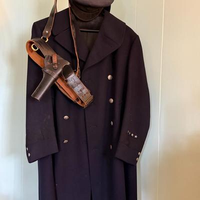 Trenton Fire Dept Chief Wool Trench Coat w/ Cap and Gun Holster