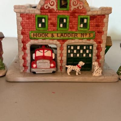 Partylite Hook & Ladder Tealight Candle Holder and Town Square Collectible Village Pieces Lot