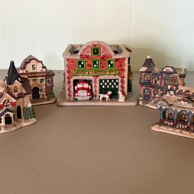 Partylite Hook & Ladder Tealight Candle Holder and Town Square Collectible Village Pieces Lot