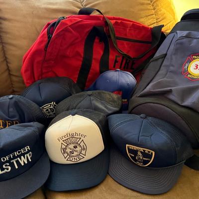 Firefighter Hats and Bags Lot