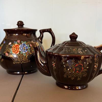 Vintage Brown Hand-Painted Moriage Japanese Teapots