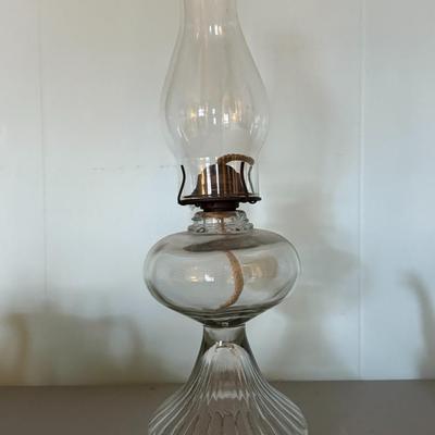 Vintage Pedestal Glass Embossed Ribbed Oil Lamp