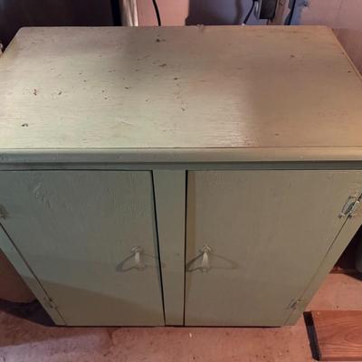Green Painted Wood Cabinet (Basement)