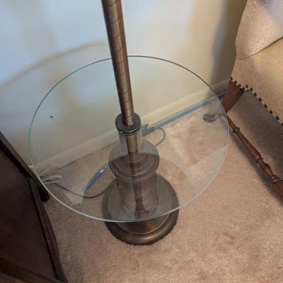 Vintage Antique Floor Lamp With Shade & Glass Table