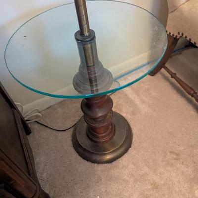 Vintage Antique Floor Lamp With Shade & Glass Table