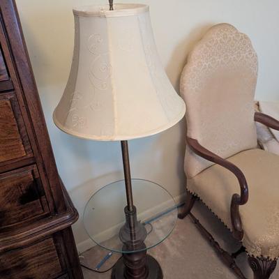 Vintage Antique Floor Lamp With Shade & Glass Table