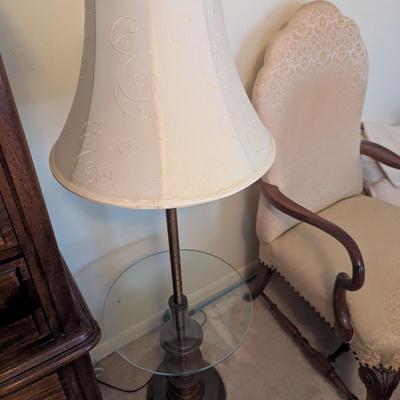 Vintage Antique Floor Lamp With Shade & Glass Table