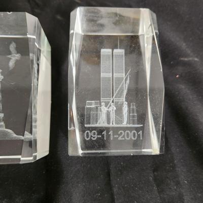 3 Glass Paperweights Lighthouse Twin Towers