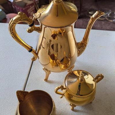 Vintage Leonard Gold Plated Made In Hong Kong 4 Piece Tea Set