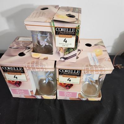 3 4 packs Corelle Pink Trio Glasses 8 16oz 4 7oz