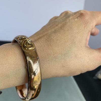 Antique gold tone Etched Bangle Bracelet
