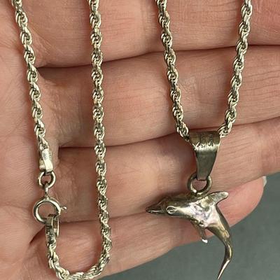 Sterling Silver Rope Chain with Dolphin Pendant