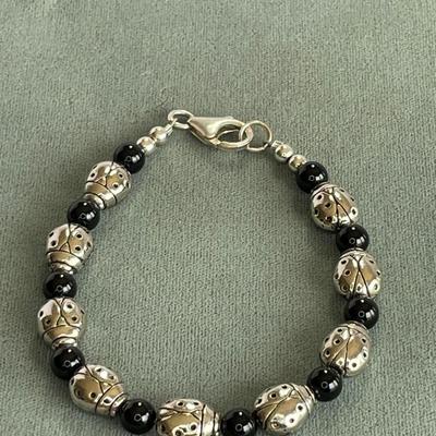 Sterling Silver Ladybug and Onyx Bracelet