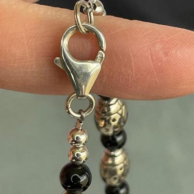 Sterling Silver Ladybug and Onyx Bracelet