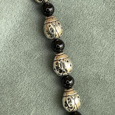 Sterling Silver Ladybug and Onyx Bracelet
