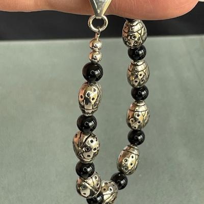 Sterling Silver Ladybug and Onyx Bracelet