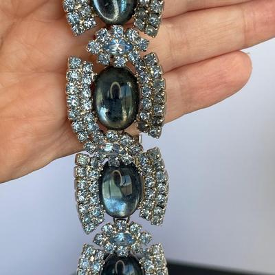 Vintage Chunky Blue Rhinestone Necklace and Earrings