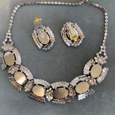 Vintage Chunky Blue Rhinestone Necklace and Earrings