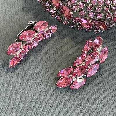 Vintage Pink Rhinestone Bracelet and Earrings